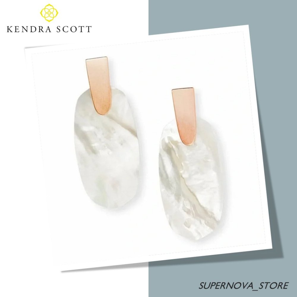 Kendra Scott Aragon Drop Earrings Rose Ivory White Gold Oval Mother Of Pearl $80